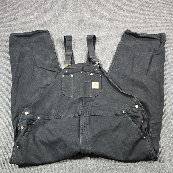 Carhartt Bib Overalls Mens 50x30 R01 BLK Black Duck Canvas Workwear Double‎ Knee